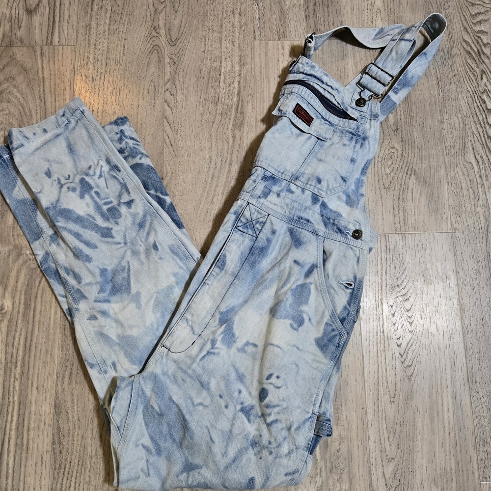 Vintage Five Brother Blue Denim Bib‎ Coveralls 36x34 Livht Acid Wash Tye Dye